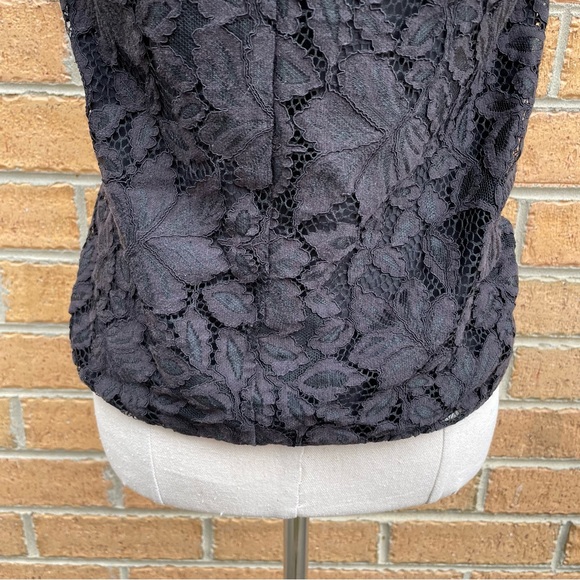 H&M Black High Neck Short Sleeve Lace Blouse Size XS Work Office Corporate - Picture 6 of 7